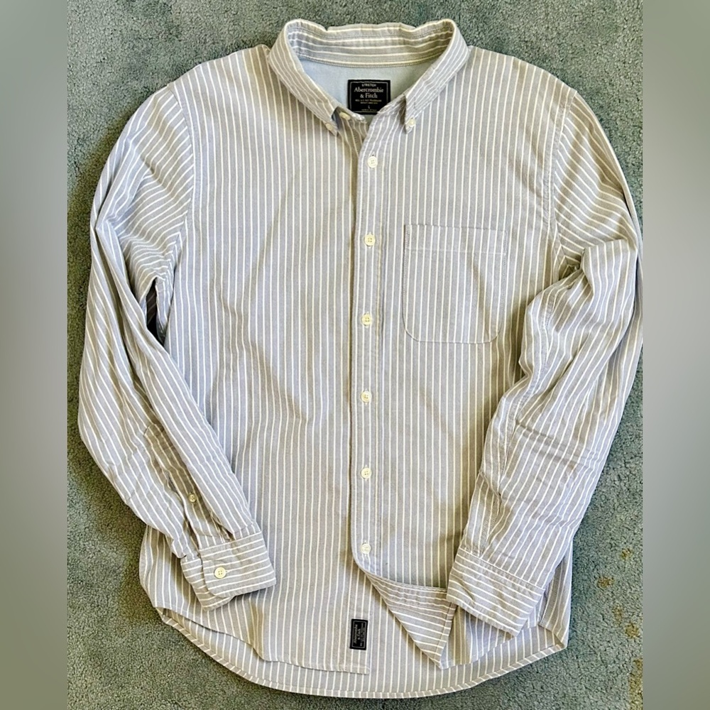 Abercrombie & Fitch Striped Oxford Button-Down Shirt - Large - Blue White